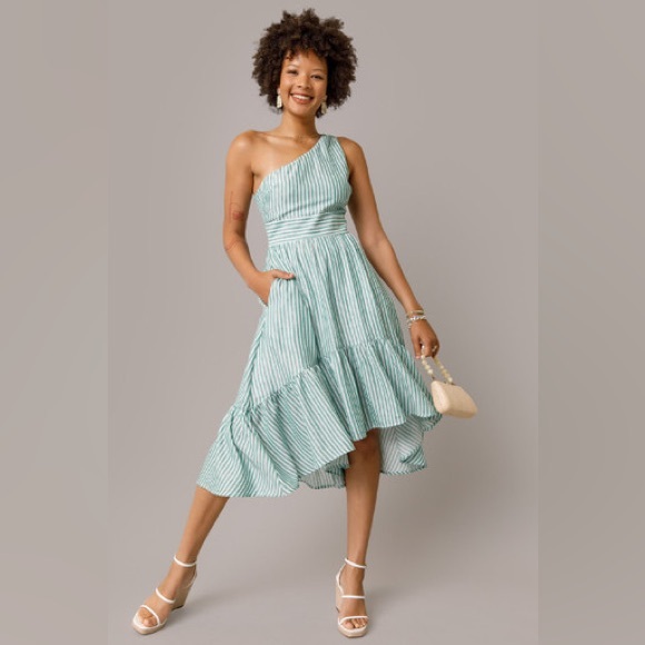 Francesca’s Collections Jada Striped One Shoulder Midi Dress - Picture 3 of 11